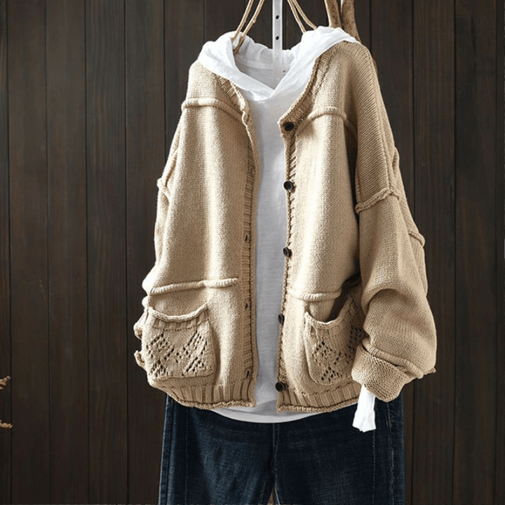 M-4XL 6色展開 人気集中アイテム シンプル 秋冬 シングルブレスト レディース 体型カバー 着痩せ カーディガン#1443 - DARCYWEAR
