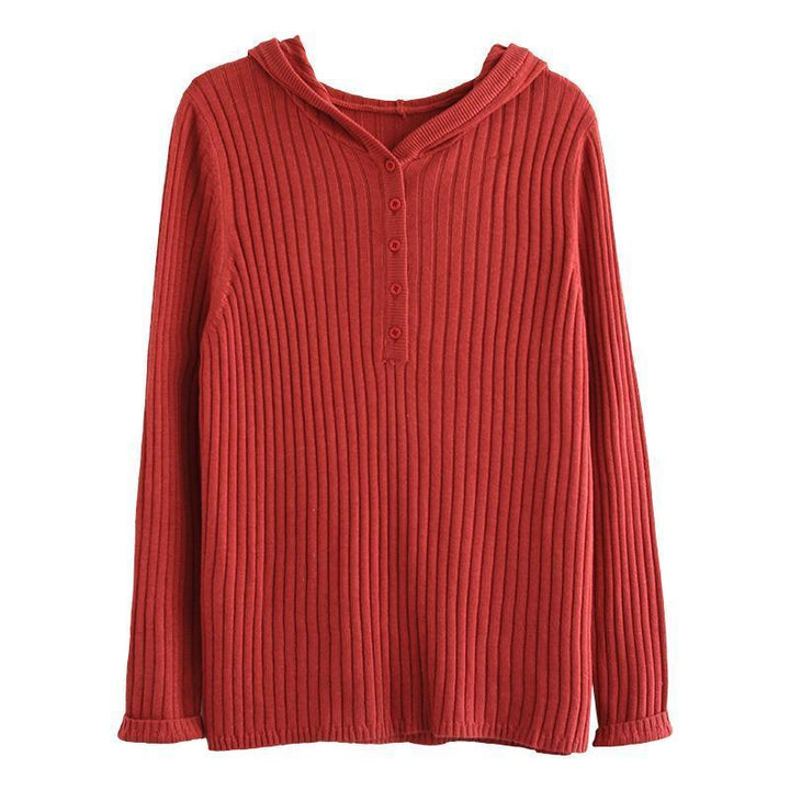 9色展開 M-3XL シンプル フード付き ボタン 無地 カジュアル ニット・セーター#1381 - DARCYWEAR