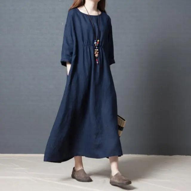 2色展開 M-2XL 今季も大流行 シンプル ラウンドネック レトロ 森ガール カジュアルワンピース#1293 darcywear