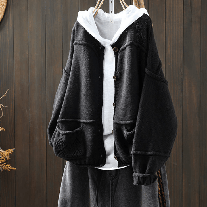 M-4XL 6色展開 人気集中アイテム シンプル 秋冬 シングルブレスト レディース 体型カバー 着痩せ カーディガン#1443 - DARCYWEAR