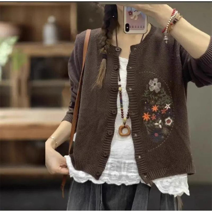 7色展開 S-3XL おしゃれ度アップ プリント 長袖 レトロ 森ガール 切り替え 刺繍 カーディガン#1345 darcywear