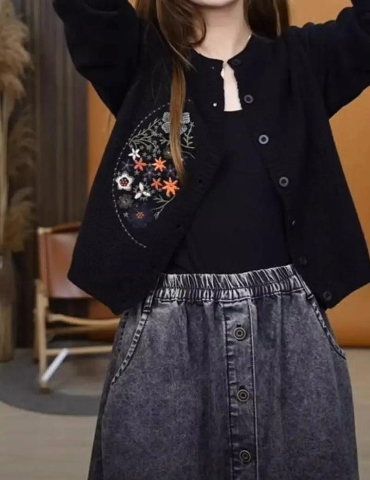 7色展開 S-3XL おしゃれ度アップ プリント 長袖 レトロ 森ガール 切り替え 刺繍 カーディガン#1345 darcywear