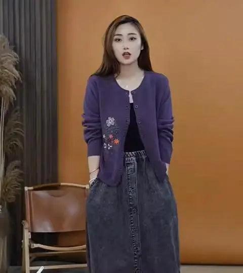 7色展開 S-3XL おしゃれ度アップ プリント 長袖 レトロ 森ガール 切り替え 刺繍 カーディガン#1345 darcywear