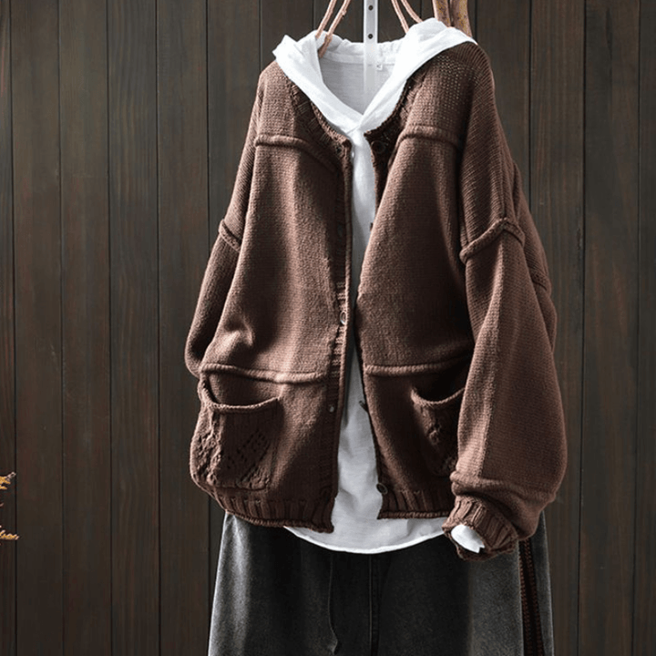 M-4XL 6色展開 人気集中アイテム シンプル 秋冬 シングルブレスト レディース 体型カバー 着痩せ カーディガン#1443 - DARCYWEAR