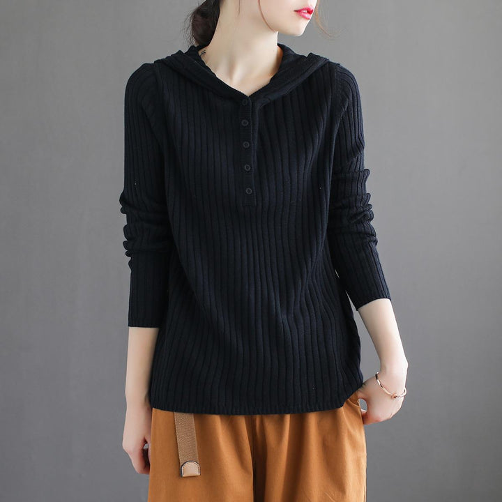 9色展開 M-3XL シンプル フード付き ボタン 無地 カジュアル ニット・セーター#1381 - DARCYWEAR