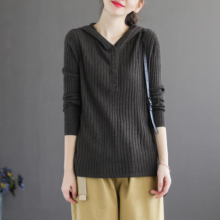 9色展開 M-3XL シンプル フード付き ボタン 無地 カジュアル ニット・セーター#1381 - DARCYWEAR