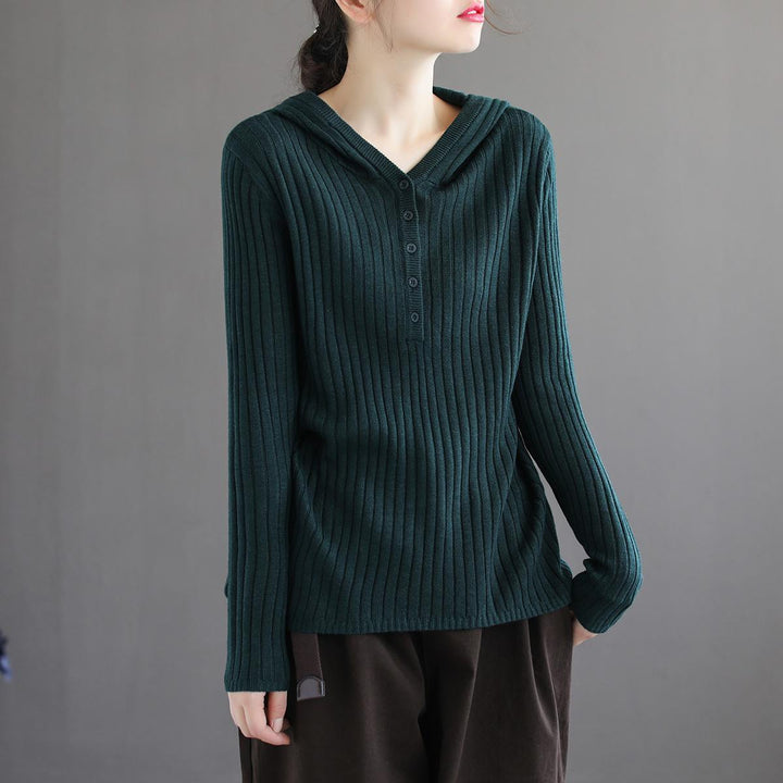 9色展開 M-3XL シンプル フード付き ボタン 無地 カジュアル ニット・セーター#1381 - DARCYWEAR